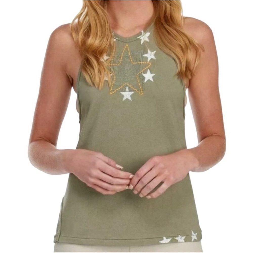 FREE PEOPLE We The Free Army Lieutenant Star Tank Top Shirt Olive green S